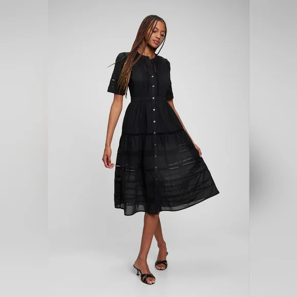 GAP | Dresses | Gap Lace Buttonfront Midi Dress Petite Small | Poshmark